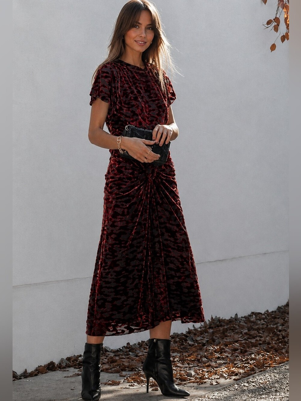 Limited Edition Zara Velvet & Mulberry Silk Midi Dress Burgundy & Black Small